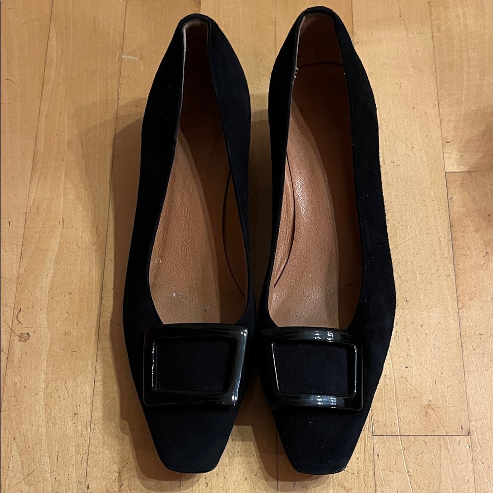 Elegant Black suede low heels with square Buckle/designer/ mint C